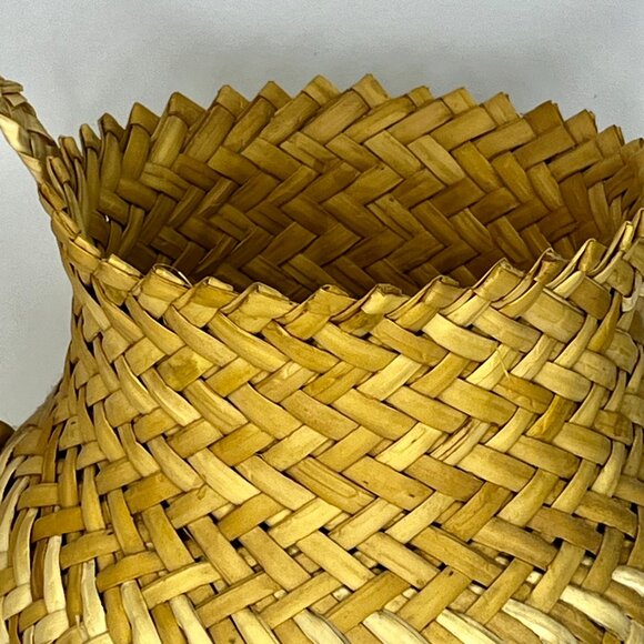 Set 2 Wicker Hand Woven Baskets Tan Handles Tarahumara Planters Boho RARE - Picture 4 of 16